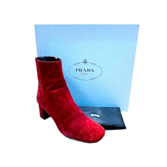 ❤️Prada Granato Burgundy Suede Heeled Boots❤️ - Picture 1 of 9